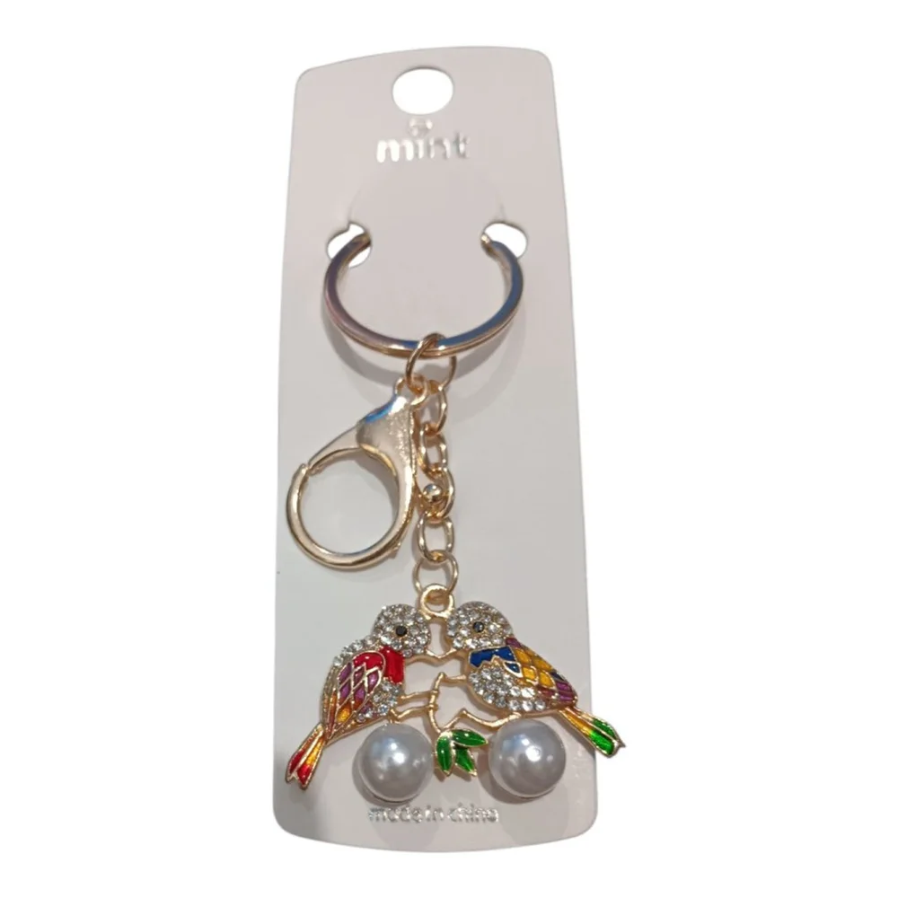 Two Love Birds Sitting in a Tree K-I-S-S-I-N-G! Rhinestone Keychain Purse Charm